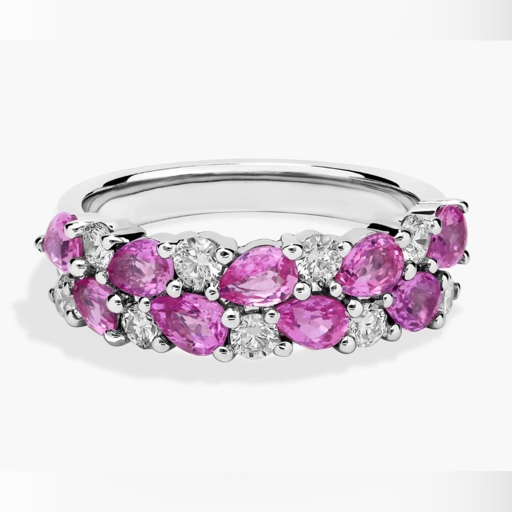 EUC Blue Nile Romantic Double Row Pear Pink Sapphire & Diamond Ring 14k Sz 7